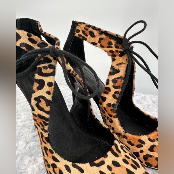 NWOT TopShop Cow Hide Leopard Print Tie Front Stilettos - Picture 3 of 7